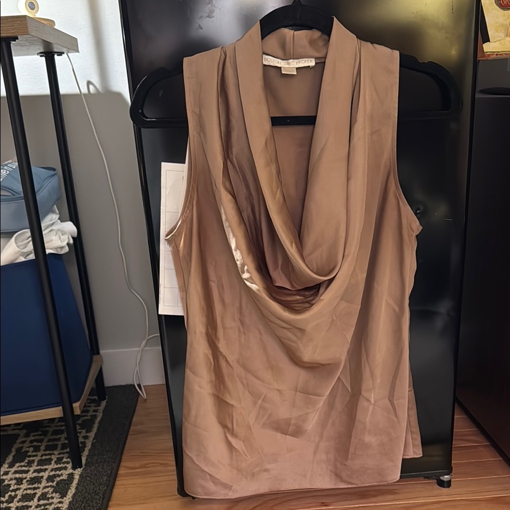 Tan Sleeveless Cowl Neck Top